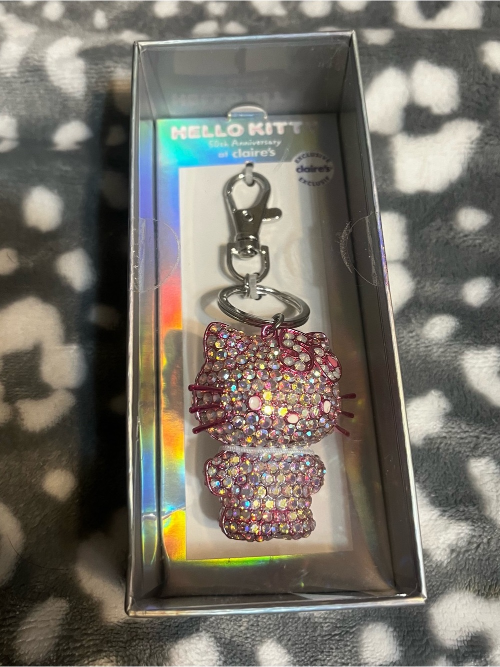 Claire's Pink Crystal Hello Kitty Keyring with Silver Clip